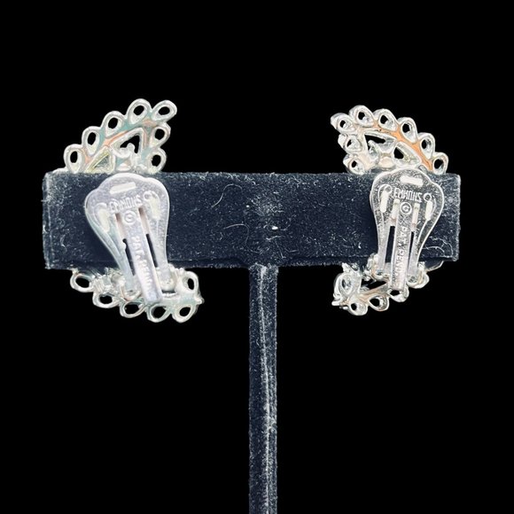 Emmons Silver Tone And Aurora Borealis Rhinestone Clip On Earrings (4628) - Picture 2 of 4